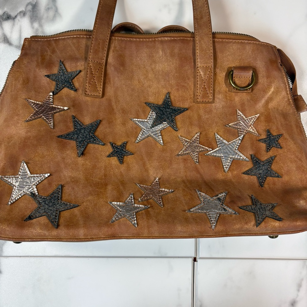 Urban Expressions Brown Comet Star Embellished Leather Bag - Picture 2 of 5